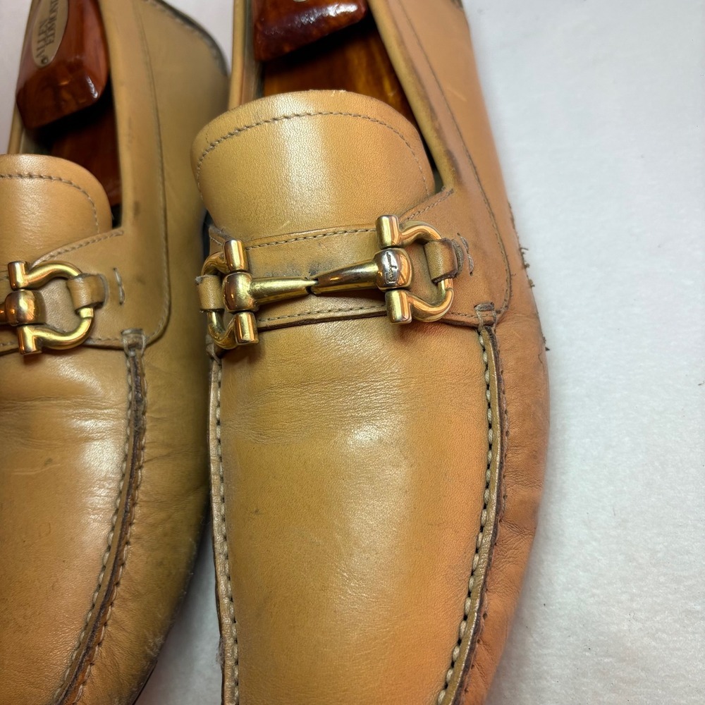 Salvatore Ferragamo Mens Gancini Bit Loafers Tan Leather Driving Shoes 9.5 EE - Picture 2 of 8